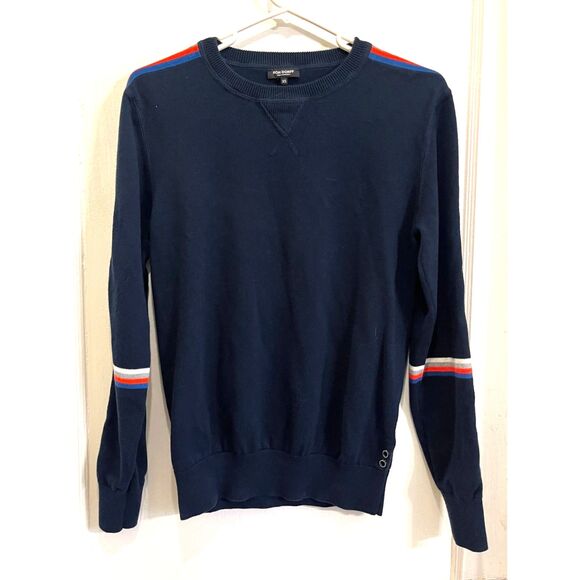 RON DORFF Blue Stripe Sleeve Cotton Pullover Sweater Top  Mens Size XS - Picture 1 of 9